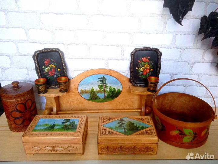 Ретро полочка и шкатулки с пейзажем 50е годы