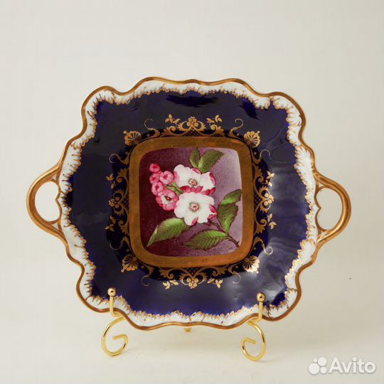 Блюдо Hicks&Maign роспись цветы Англия 1820г