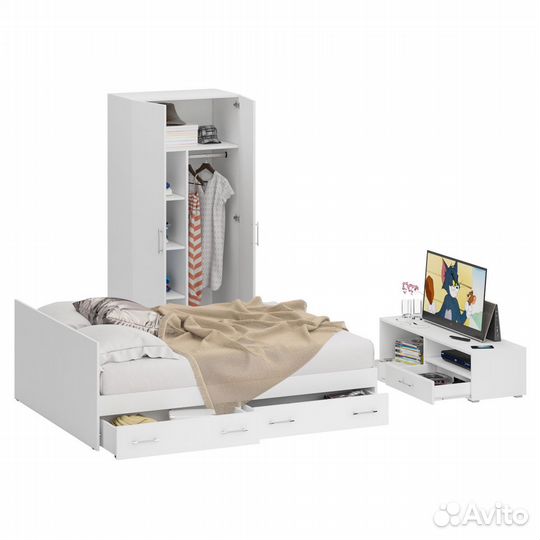 Спальня белая Стандарт № 3 Стандарт с кроватью 1600 с ящиками, цвет белый, спальное место 1600х2000