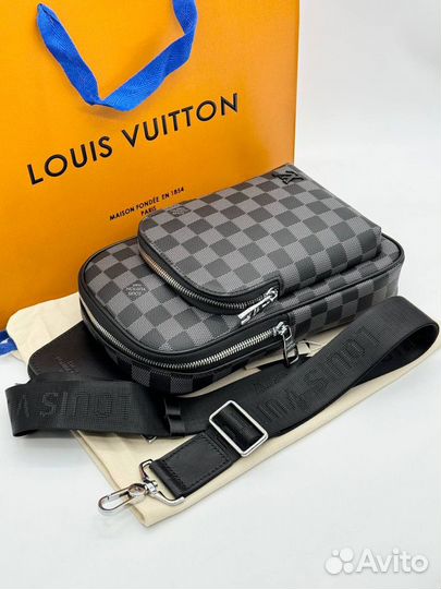 Сумка поясная louis vuitton натуральная кожа мужск