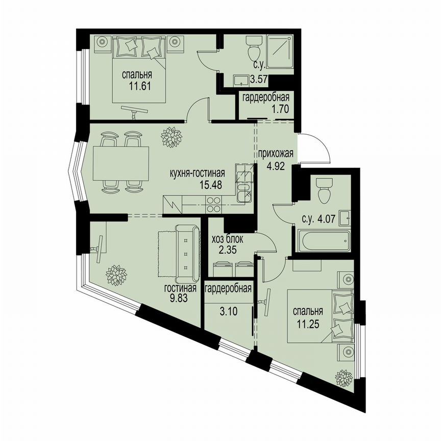 3-к. квартира, 67,9 м², 3/12 эт.