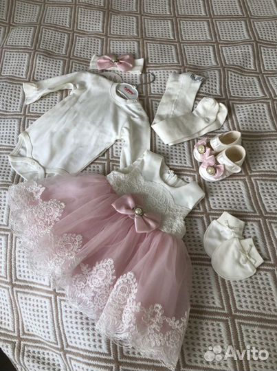 Набор для выписки новорожденного платье 0-3 месяца