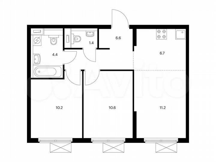 3-к. квартира, 51,1 м², 18/25 эт.