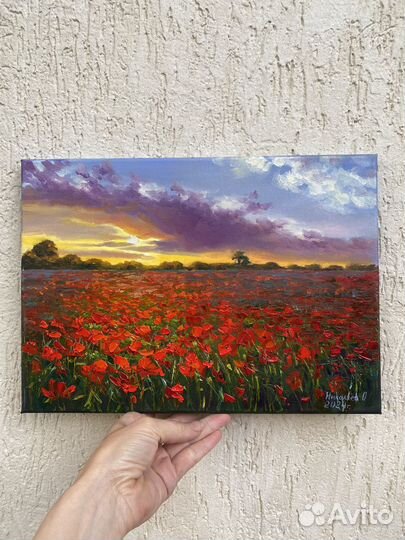Картина маслом на холсте маковое поле