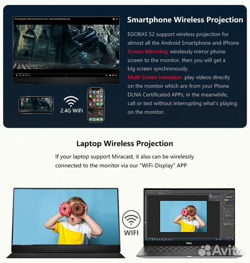 Сенсорный портативный монитор 15.6, Android, wifi