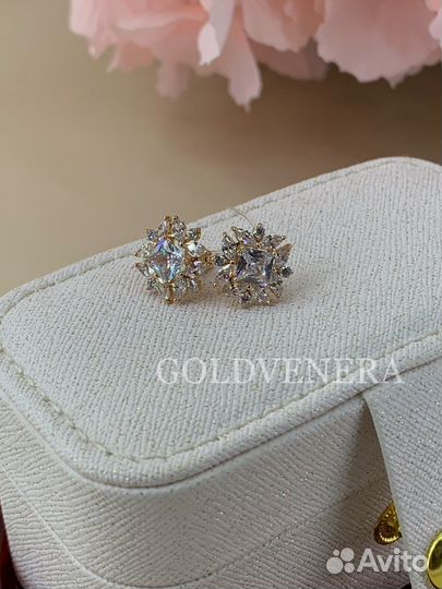 Золотые серьги пусеты 585 пробы