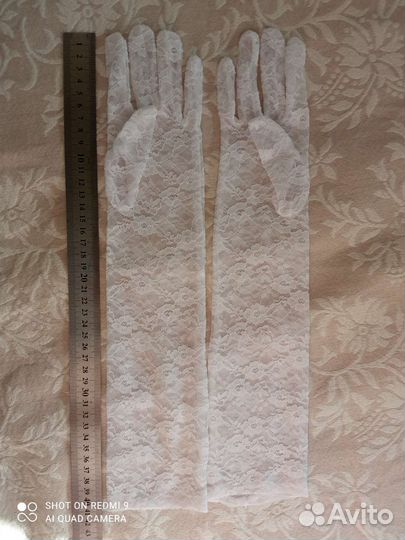 Перчатки кружевные длинные белые