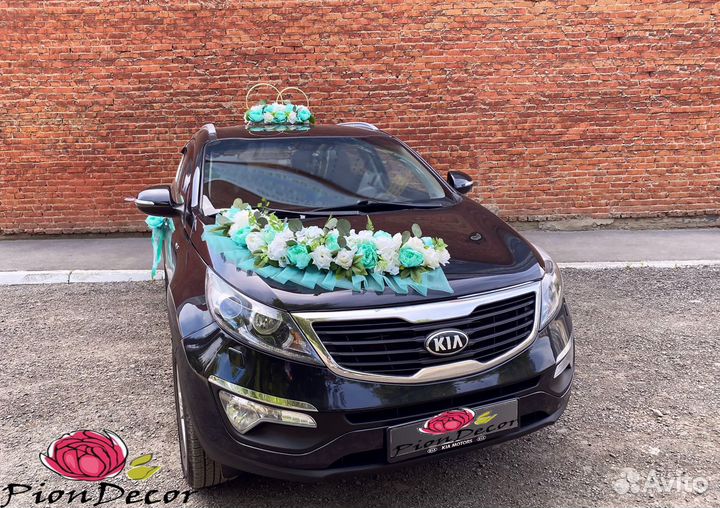 Свадебное украшение на машину №30 (мятное)