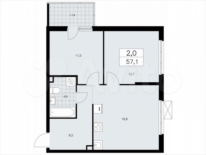2-к. квартира, 57,1 м², 2/11 эт.