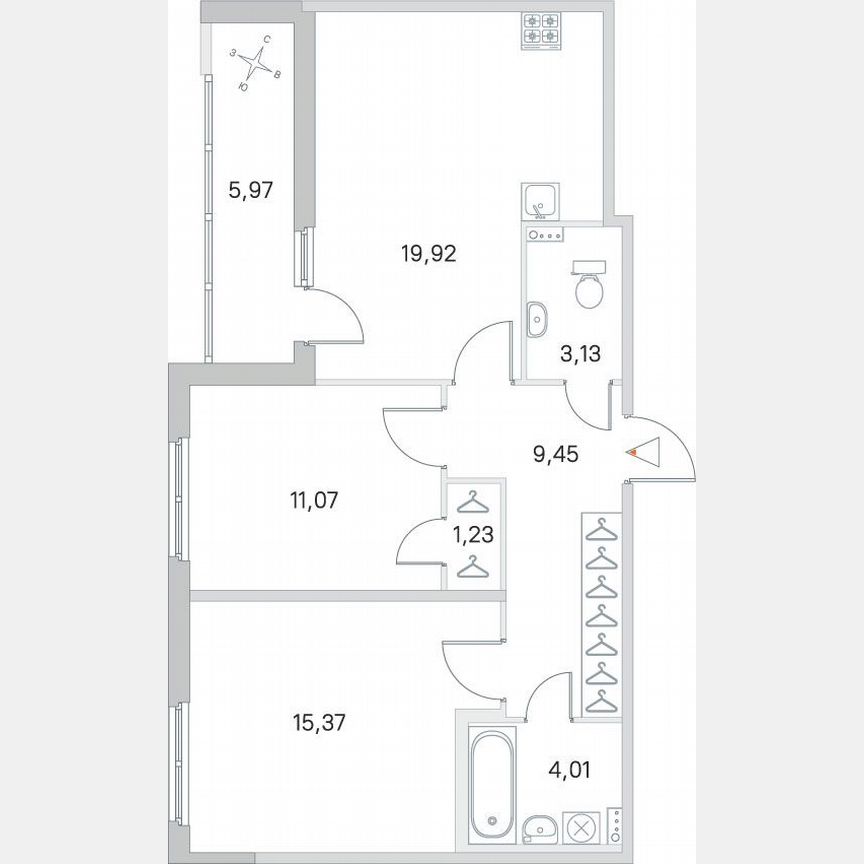 2-к. квартира, 67,2 м², 1/4 эт.
