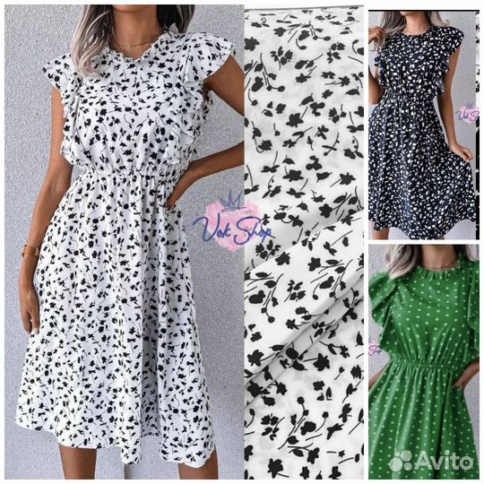Платье летнее в горошек в цветочек женское 3 цвета