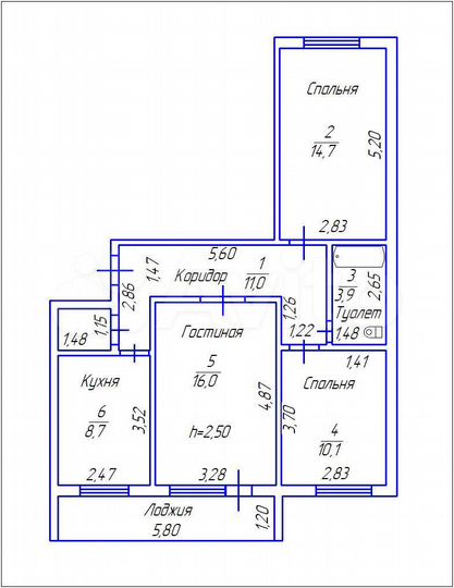 3-к. квартира, 66 м², 1/5 эт.