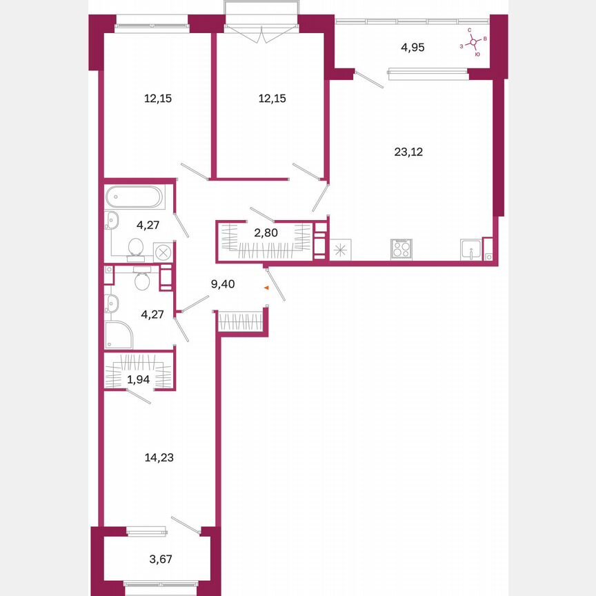 3-к. квартира, 88,6 м², 8/10 эт.