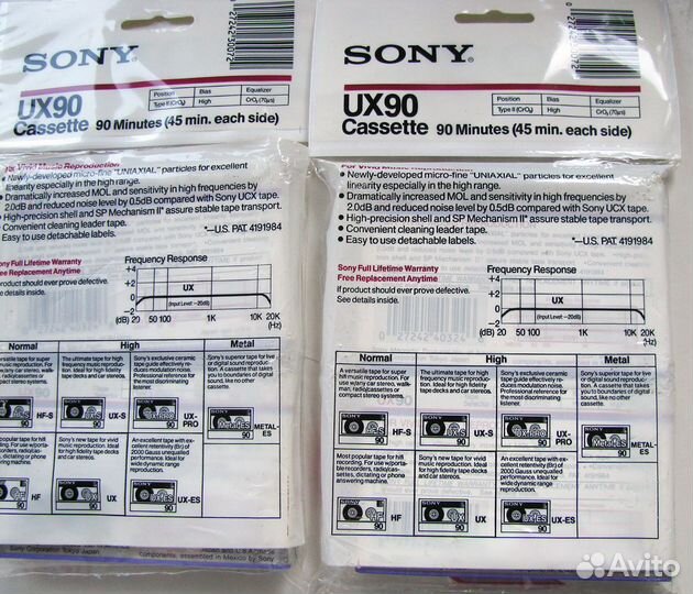 Аудиокассеты Sony UX 90 Type II chrome 1986 г