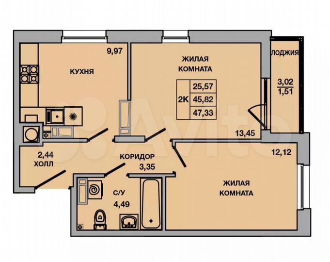 2-к. квартира, 47,9 м², 5/10 эт.