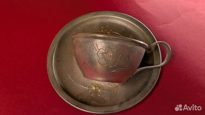 Кофейная пара Золотой цветок. Серебрение, мельхиор