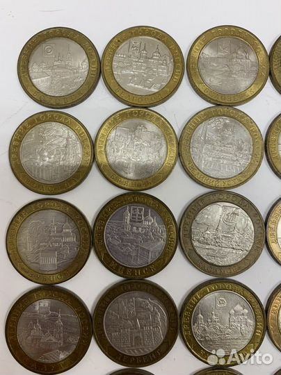 Монеты 10 рублей. Биметалл. Города. 36 штук