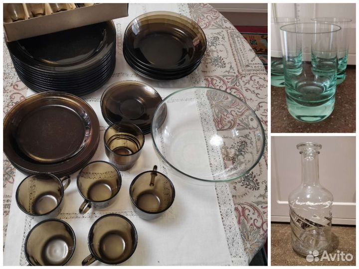 Графин, стаканы, рюмки тёмное стекло