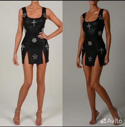 Платье клубное со стразами и камнями под кожу