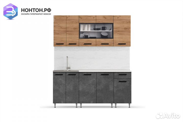 Кухня Рио 1.8 м дуб крафт / бетон темный