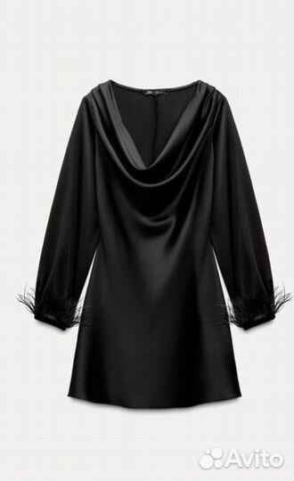 Zara вечернее атласное мини платье с перьями