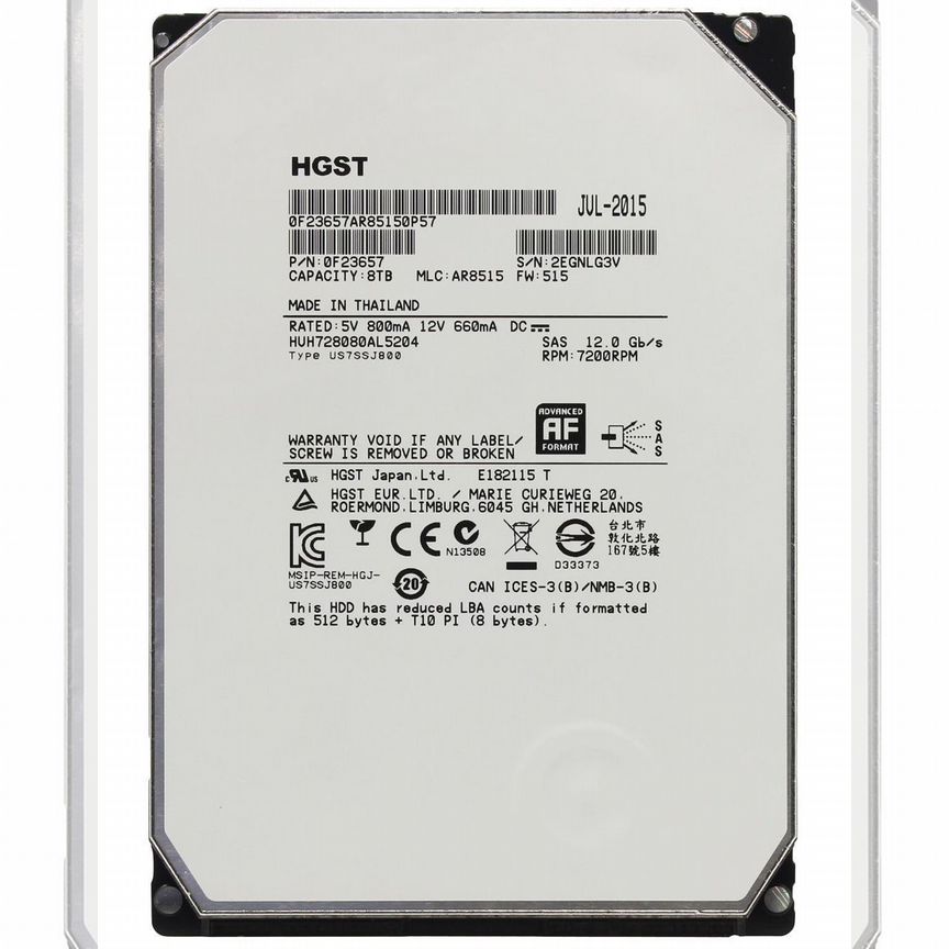 [HUH728080AL5204] Жесткий Диск Hgst 8tb Sas 3,5 Huh728080al5204