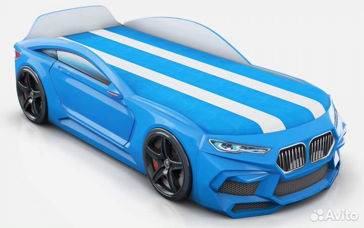 Кровать-машина с подсветкой, матрасом и ящиком