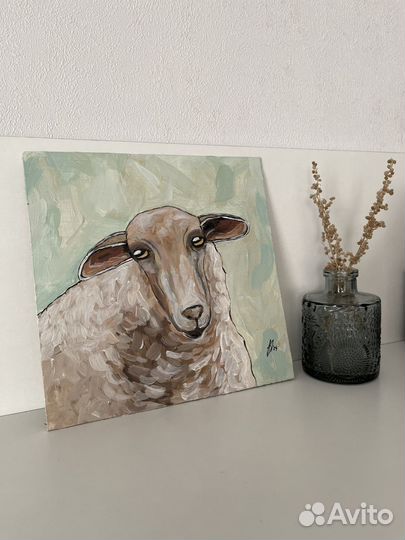 Картина этюд Овечка 18х18 двп