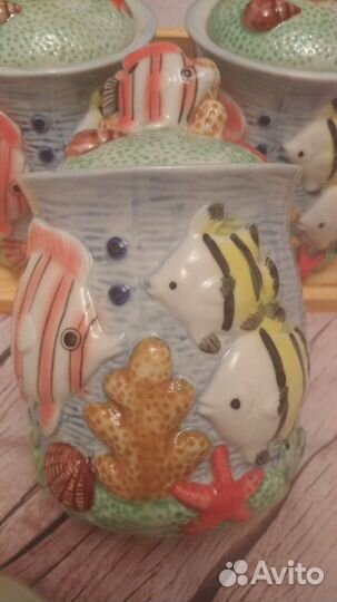 Новый набор из 3 керамических банок для сыпучих пр