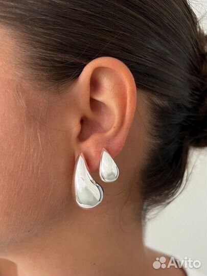 Серебряные серьги капли в стиле Bottega Veneta