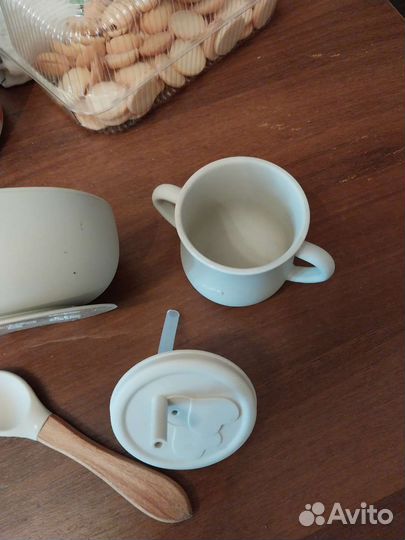 Тарелка детская силиконовая, чашка с трубочкой