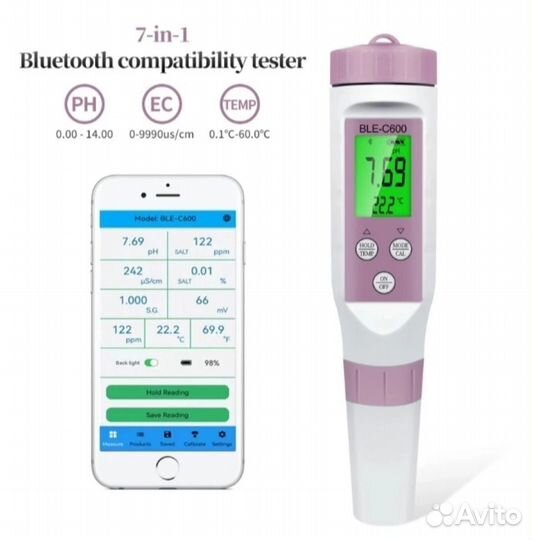 BLE C-600 Блютус Тестер качества воды / 7 в 1