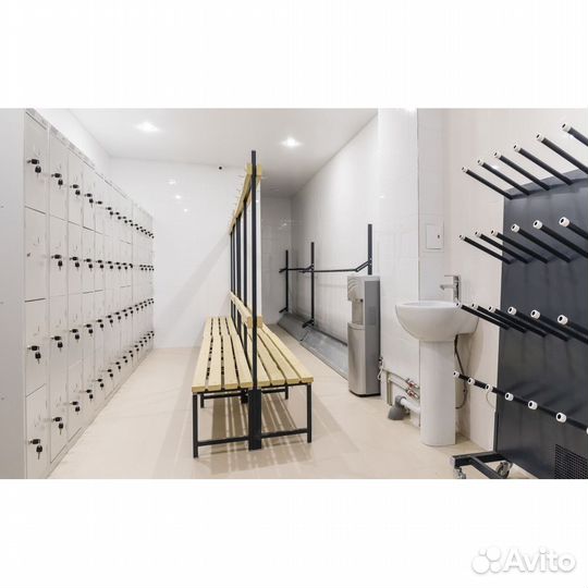 Скамейка для раздевалок с вешалкой двойная (пластик 20 мм) 200x70х178,5см srvd 200/75/178