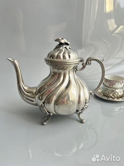 Чайник сахарница поднос олово дерево винтаж Италия