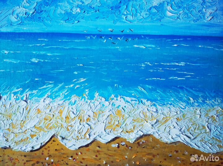 Картина маслом, морской пейзаж, пляж