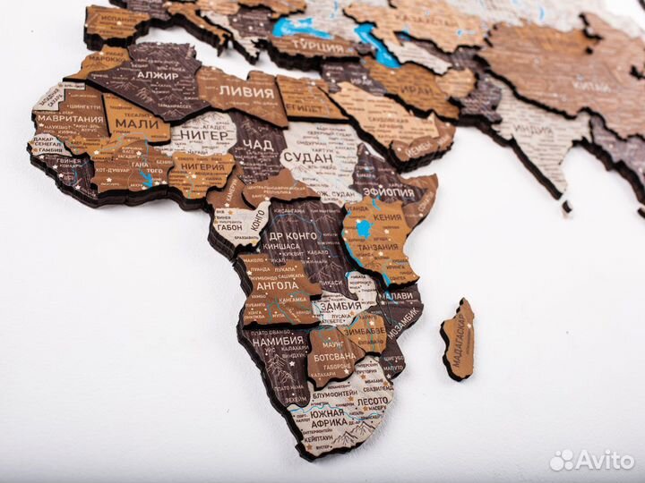 Деревянная карта мира 3D настенная, Владикавказ