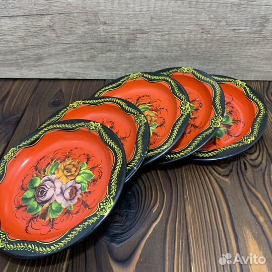 Советские Металлические Тарелки Жостово 6шт