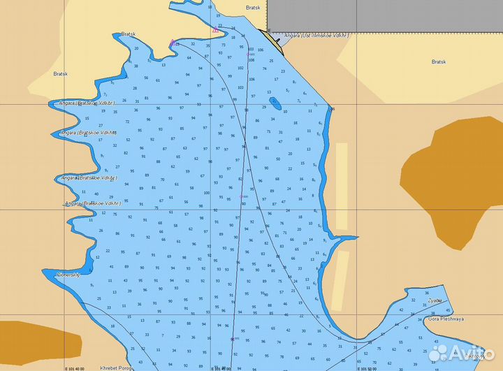 Карта Братского водохранилища и Ангары