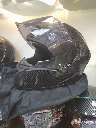 Мото шлем интеграл LVS под карбон с очками DOT
