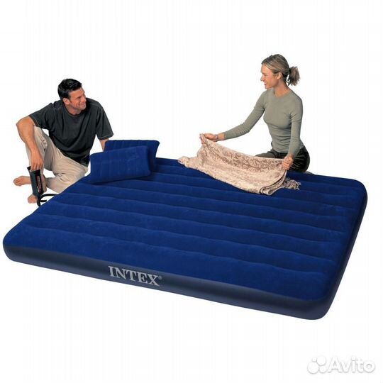 Надувной матрас intex 152х203х25см насос+2 подушки