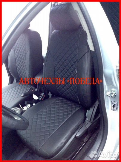 Чехлы Chevrolet Aveo из экокожи чёрные Ромб