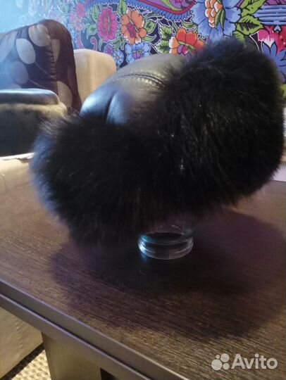 Шапка-ушанка песец, черная, унисекс