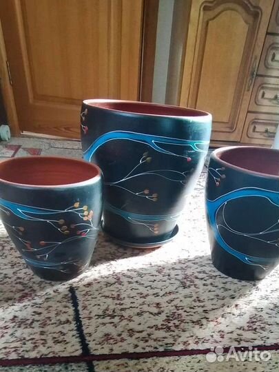 Набор больших керамических горшков (черный цвет