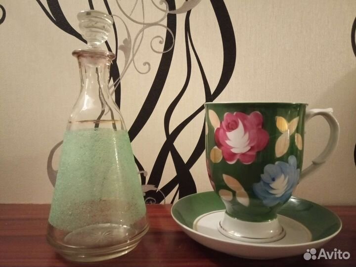 Графин стеклянный с напылением ссср, бокал новый