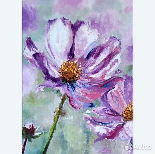 Картина Фиолетовые цветы Космея цветок