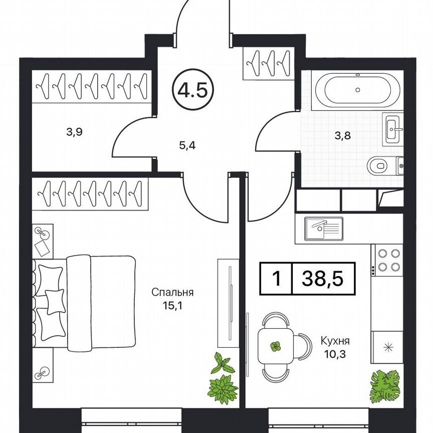 1-к. квартира, 38,5 м², 11/17 эт.