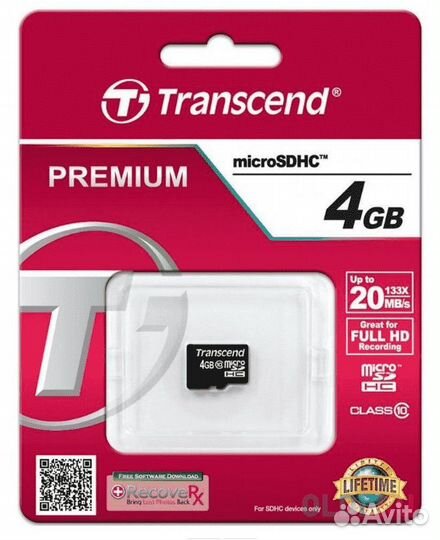 Micro sdhc карта памяти Transcend 4GB Сlass 10