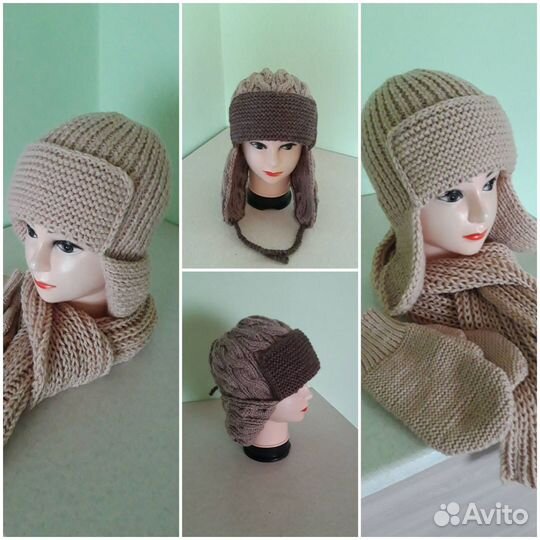 Вязаная шапка, шарф, варежки ручной работы