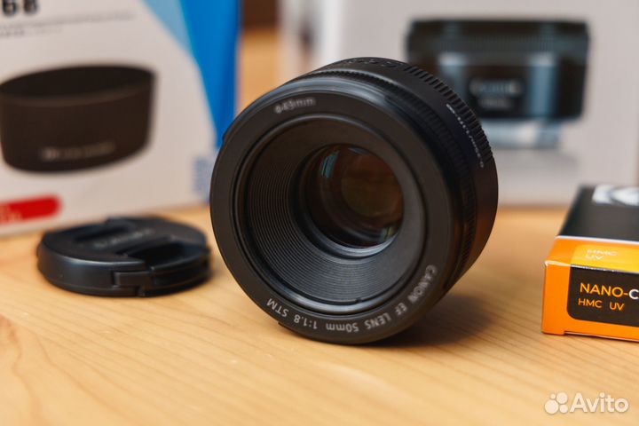 Canon EF 50mm F/1.8 STM новый + бленда + фильтр