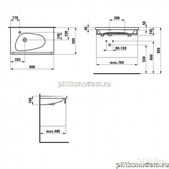 Laufen Palomba 8.1480.4.000.104.1 раковина 80 см с отверстием под смеситель